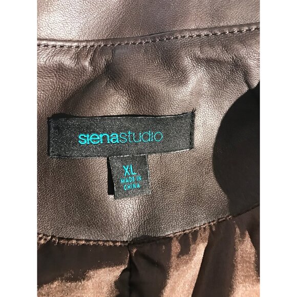 Siena Studio Women's Brown Zip Studded Leather Moto Jacket - Picture 3 of 9